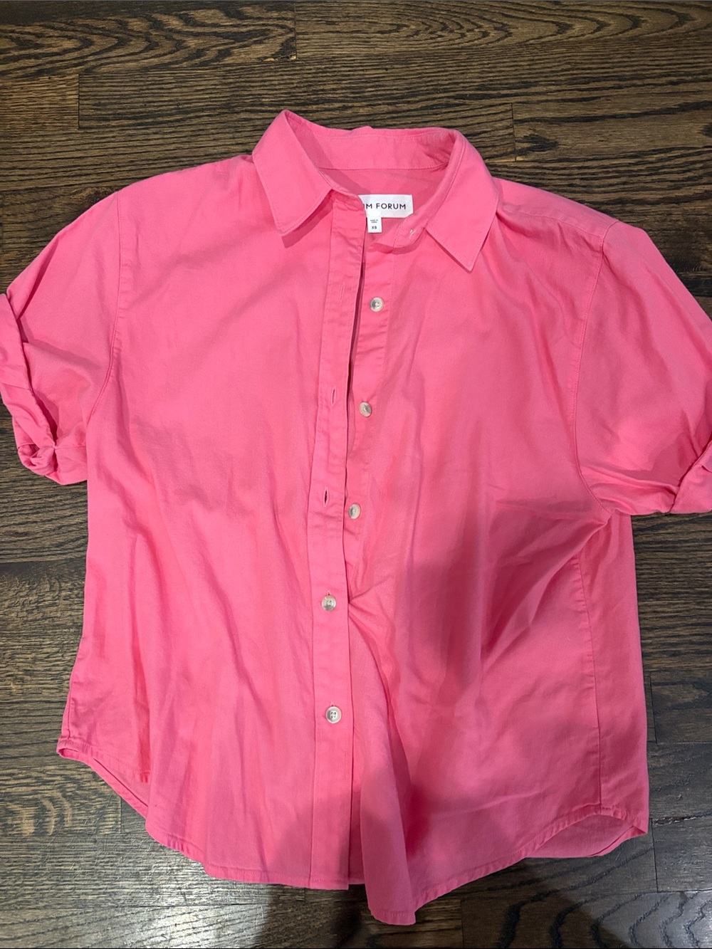 Denim Forum Vibrant Pink Short-Sleeve Button-Down Shirt